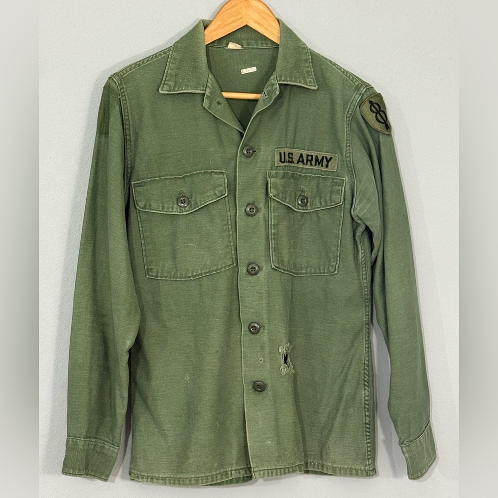 U.S. Army OG-107 Utility Shirt Vietnam Era Cotton Sateen Sz M Vintage